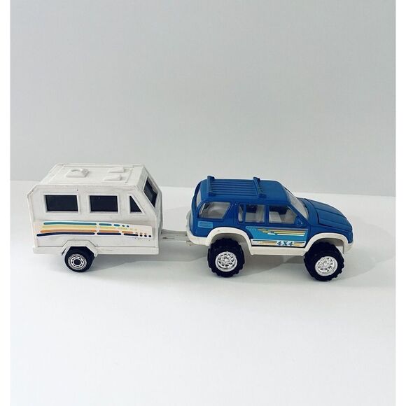 VINTAGE SOMA DIE-CAST METAL AND PLASTIC MIGHTY WHEELS BLUE 4X4 & TRAILER - Picture 3 of 5